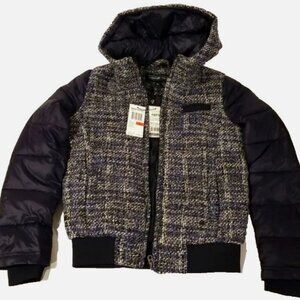 MEMBERS ONLY size XS tweed puffer bomber jacket wool coat womens girls navy blue
